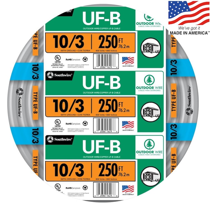 Southwire 250-ft 10/3 Solid UF-B Wire W/G (By-the-roll)