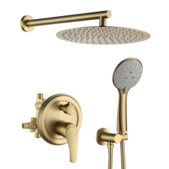 Clihome Brushed Gold 12-in Dual Head Built-In Shower Faucet System with 2-way Diverter (Pressure-balanced Valve Included)