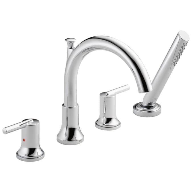 Delta Trinsic Chrome 2-handle Deck-mount Roman High-arc Bathtub Faucet with Hand Shower