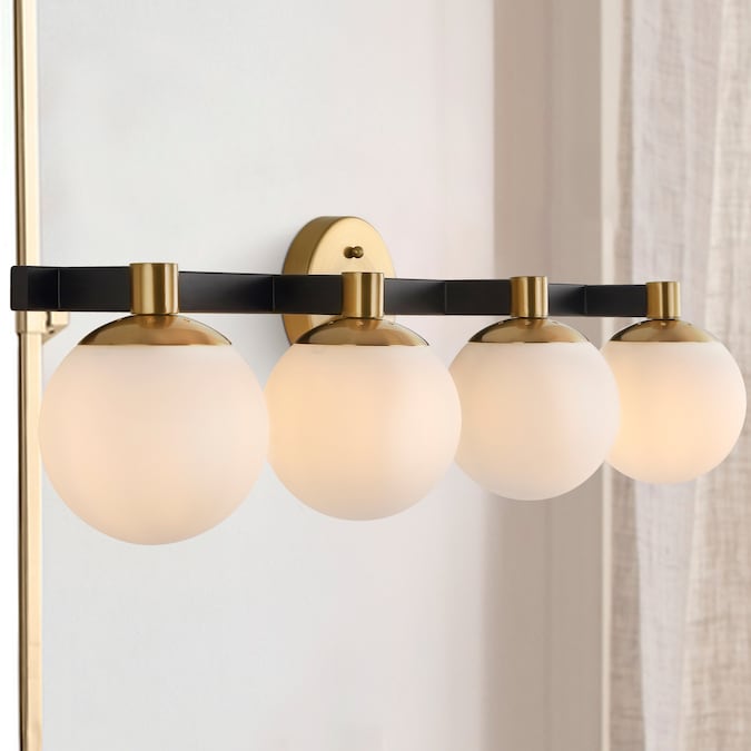 JONATHAN  Y Modernist Globe Metal/Frosted Glass Glam 34-in 4-Light Polished Gold LED Mid-century Vanity Light