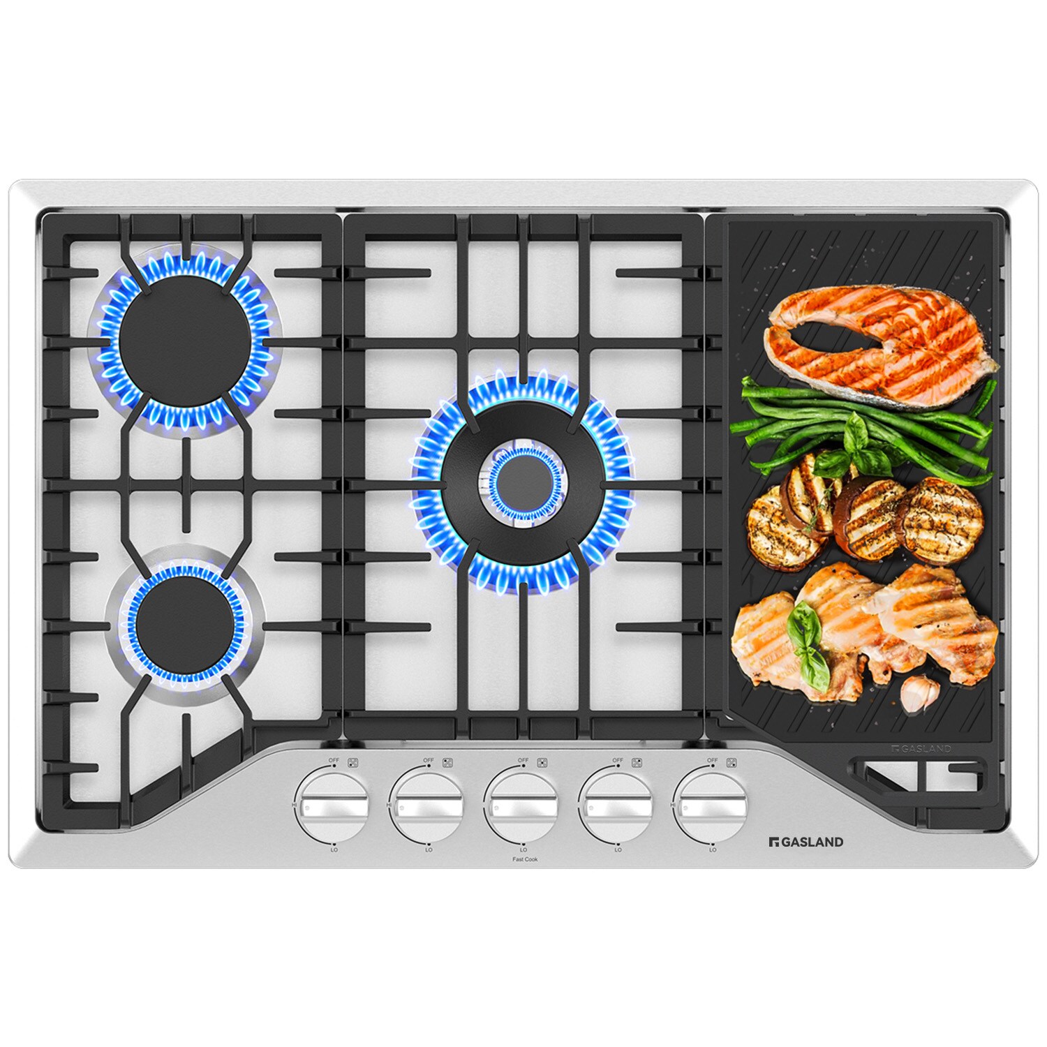 30-in 5 burners Stainless steel Gas Cooktop (Griddle Included)