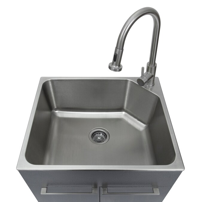 Presenza 24.1-in x 21.3-in 1-Basin Brushed Steel Drop-In Utility Tub with Faucet - Image 2