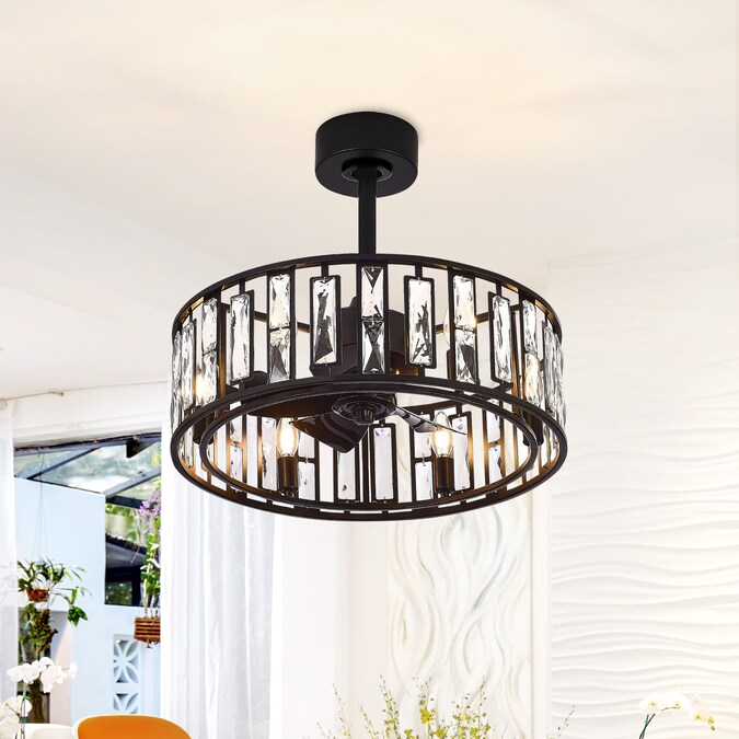 Breezary Fandelier 20-in Black Indoor/Outdoor Cage Ceiling Fan with Light and Remote (5-Blade)