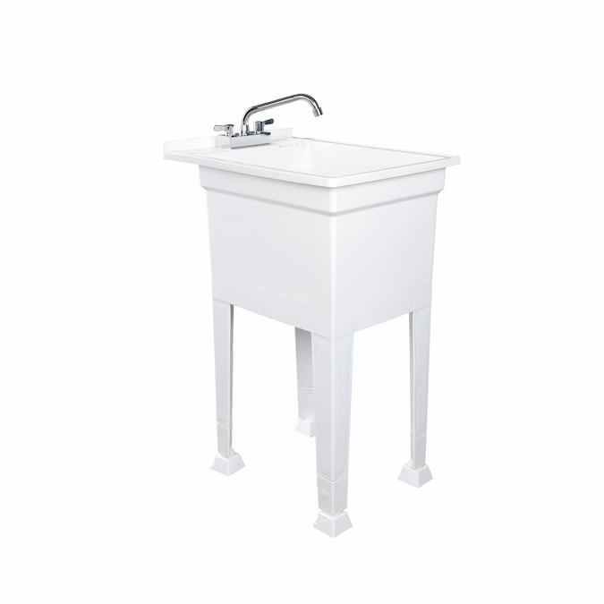 Project Source 18-in x 24-in 1-Basin White Freestanding Utility Tub with Drain and Faucet