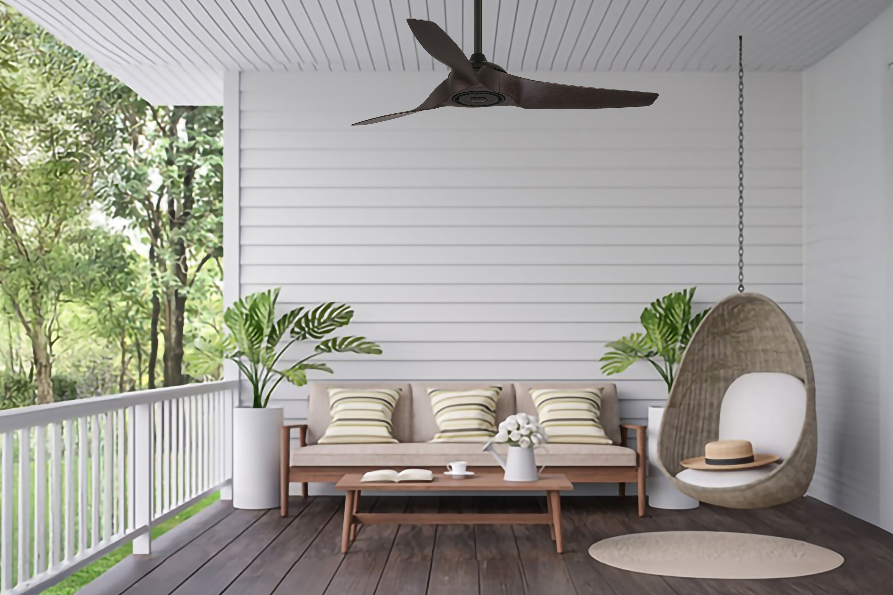 Milroy 52-in Outdoor Matte Black with Dark Brown Blades Ceiling Fan Without Light - Remote Included ( 3 -Blade ) - Image 8