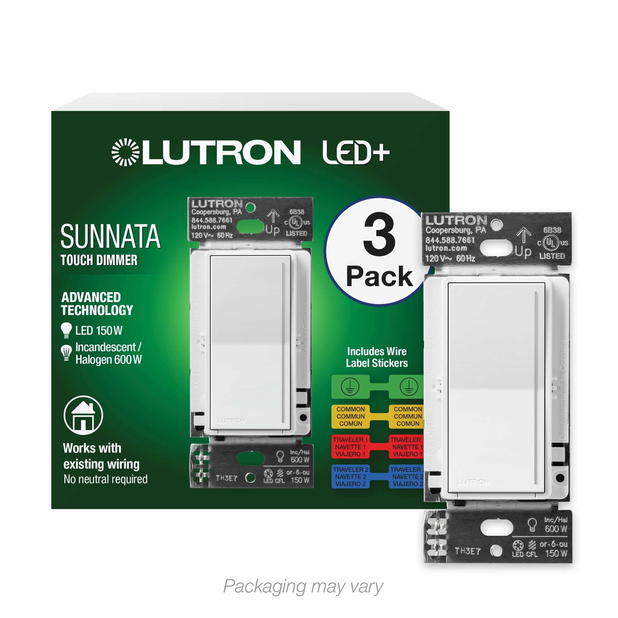Sunnata LED+ Multi-Location LED Illuminated Touch Light dimmer kit White 3 -Pack
