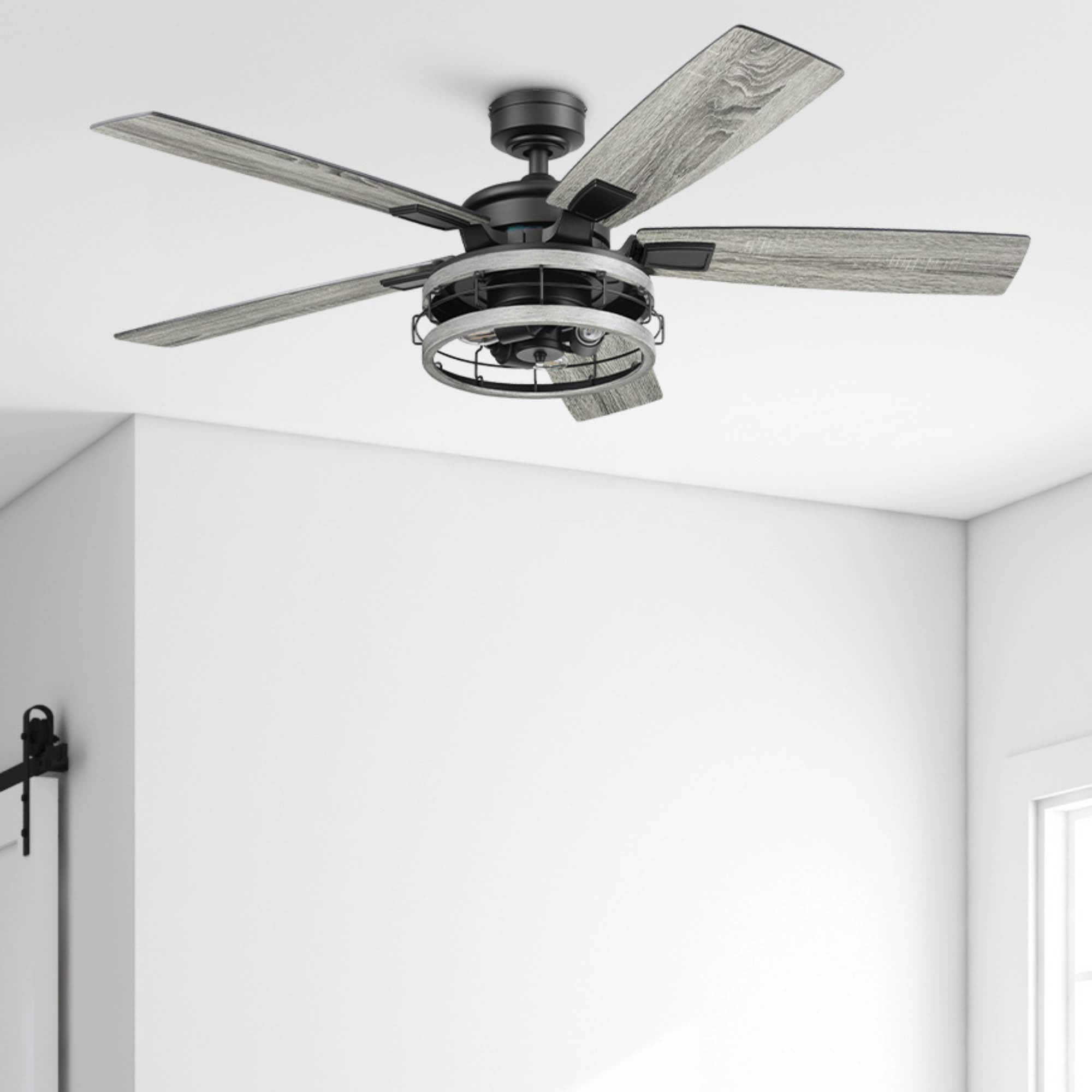 Carnegie 52-in Matte Black and Rough Pine with Rough Pine Blades Ceiling Fan With Light - Remote Included ( 5 -Blade )