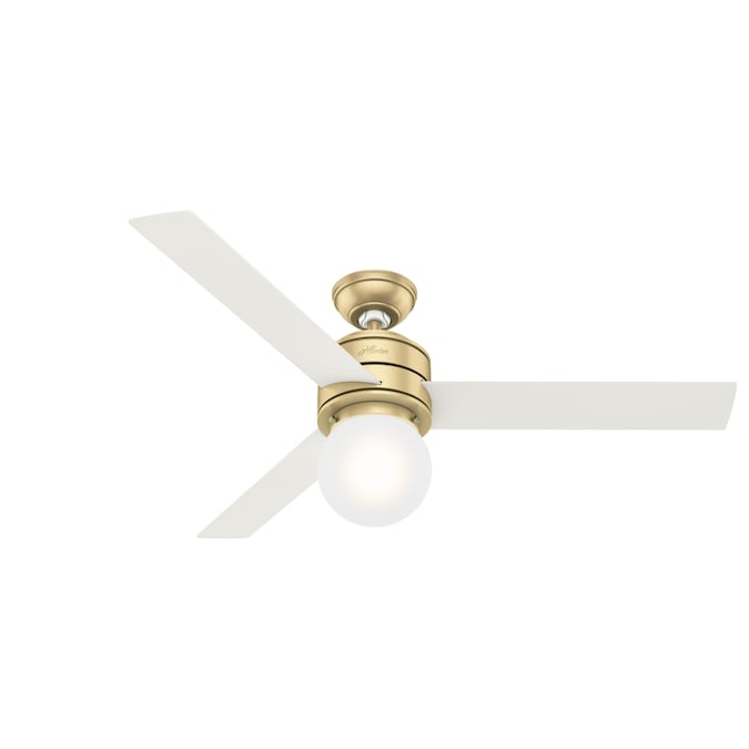 Hunter Allison 52-in Modern Brass with Fresh White/Drifted Oak Blades LED Indoor Ceiling Fan with Light and Remote (3-Blade)