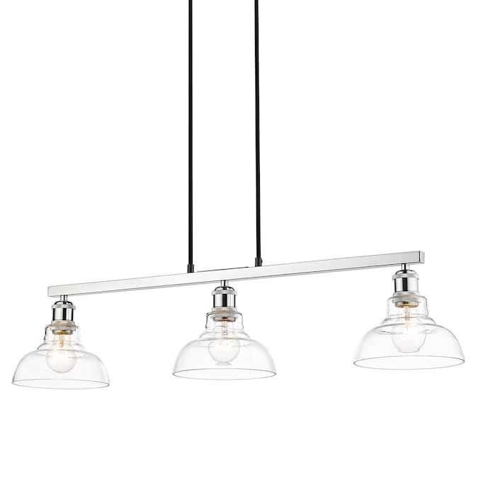 Golden Lighting Carver 3-Light Chrome Industrial Clear Glass Linear Large Hanging Kitchen Island Light