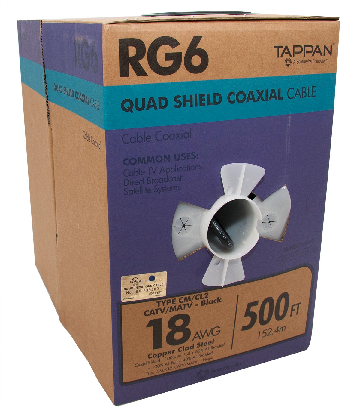 500-ft 18 RG6-Quad Shield Black Coaxial Cable ( By-the-roll )