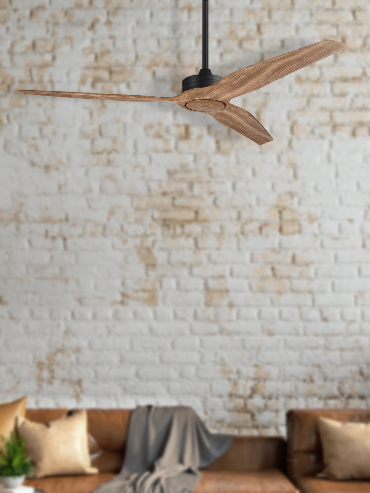 Baylon 60-in Outdoor Matte Black with Walnut Blades Ceiling Fan Without Light - Remote Included ( 3 -Blade )