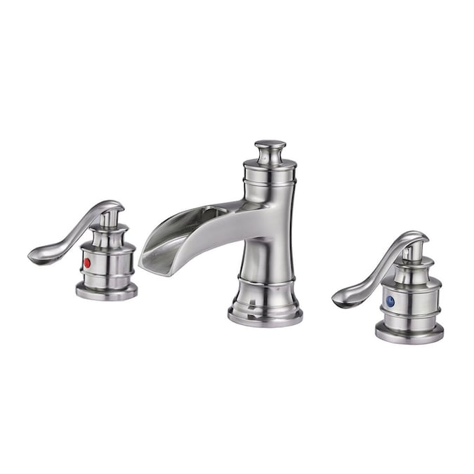 WELLFOR Brushed Nickel Single Hole 2-Handle Waterfall Bathroom Sink Faucet