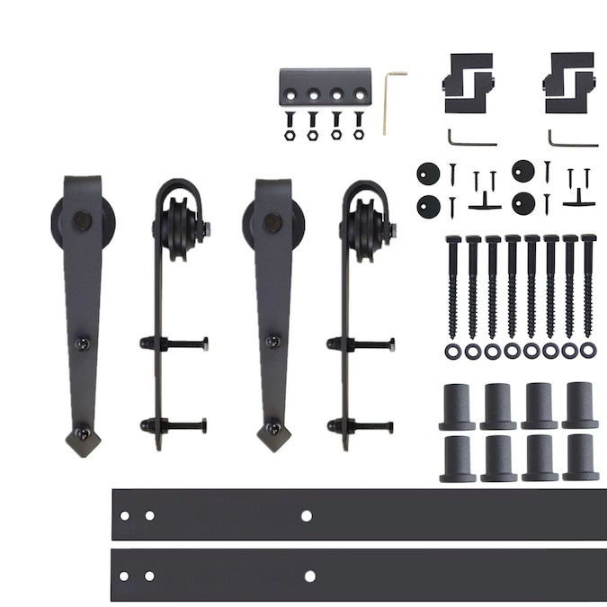 HOMACER 132-in Rustic Black Indoor Arrow Double Barn Door Hardware Kit