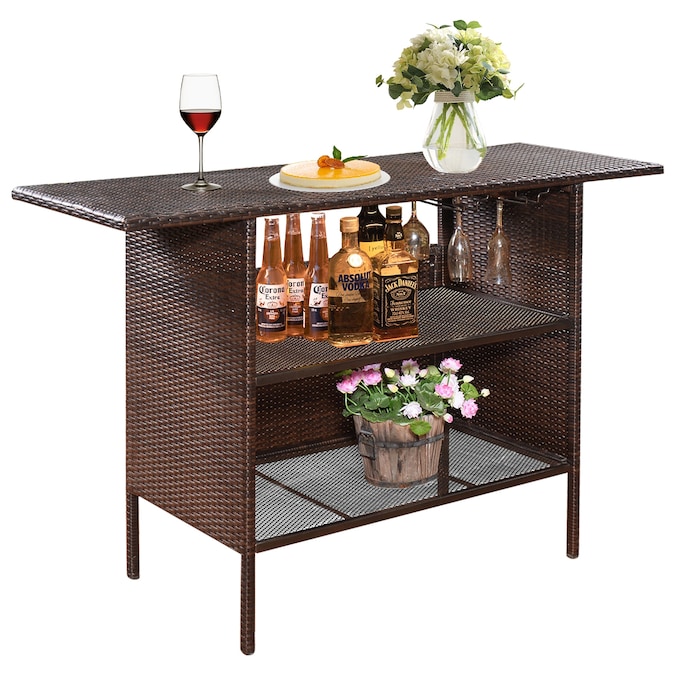 Clihome Rectangle Rattan Outdoor Bar Height Table 18.5-in W x 55.1-in L