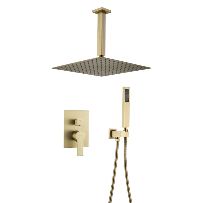 Clihome Brushed Gold 12-in Waterfall Dual Head Built-In Shower Faucet System with 2-way Diverter (Pressure-balanced Valve Included)