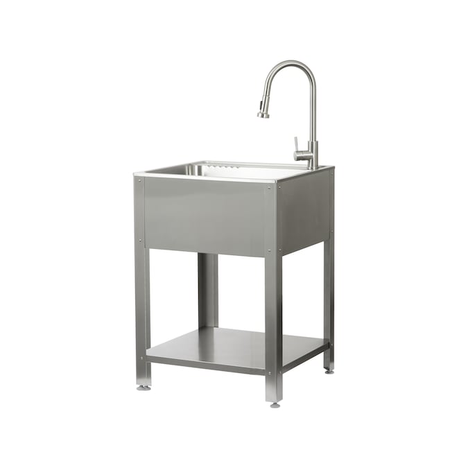 Presenza 24.1-in x 21.3-in 1-Basin Brushed Steel Drop-In Utility Tub with Faucet