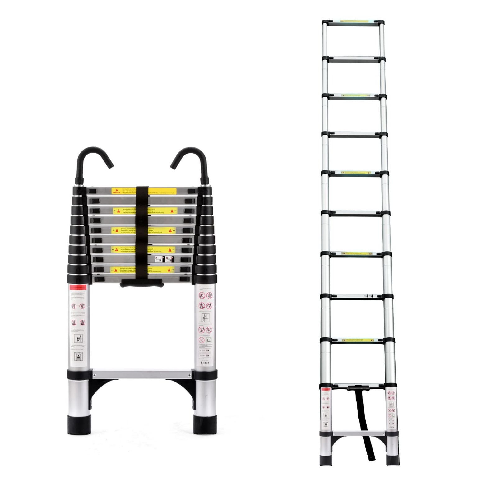 10.5ft retractable ladder 10.5-ft ( 16-ft Reach Height ) Aluminum Type 1AA - 375 lbs. Load Capacity Telescoping Extension ladder Extension Ladder