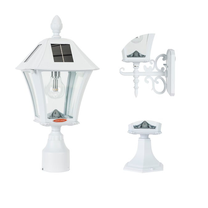 Gama Sonic Baytown Bulb 16-in White Modern/Contemporary Solar Outdoor Light Post Lantern with Dusk-to-Dawn Photocell Sensor