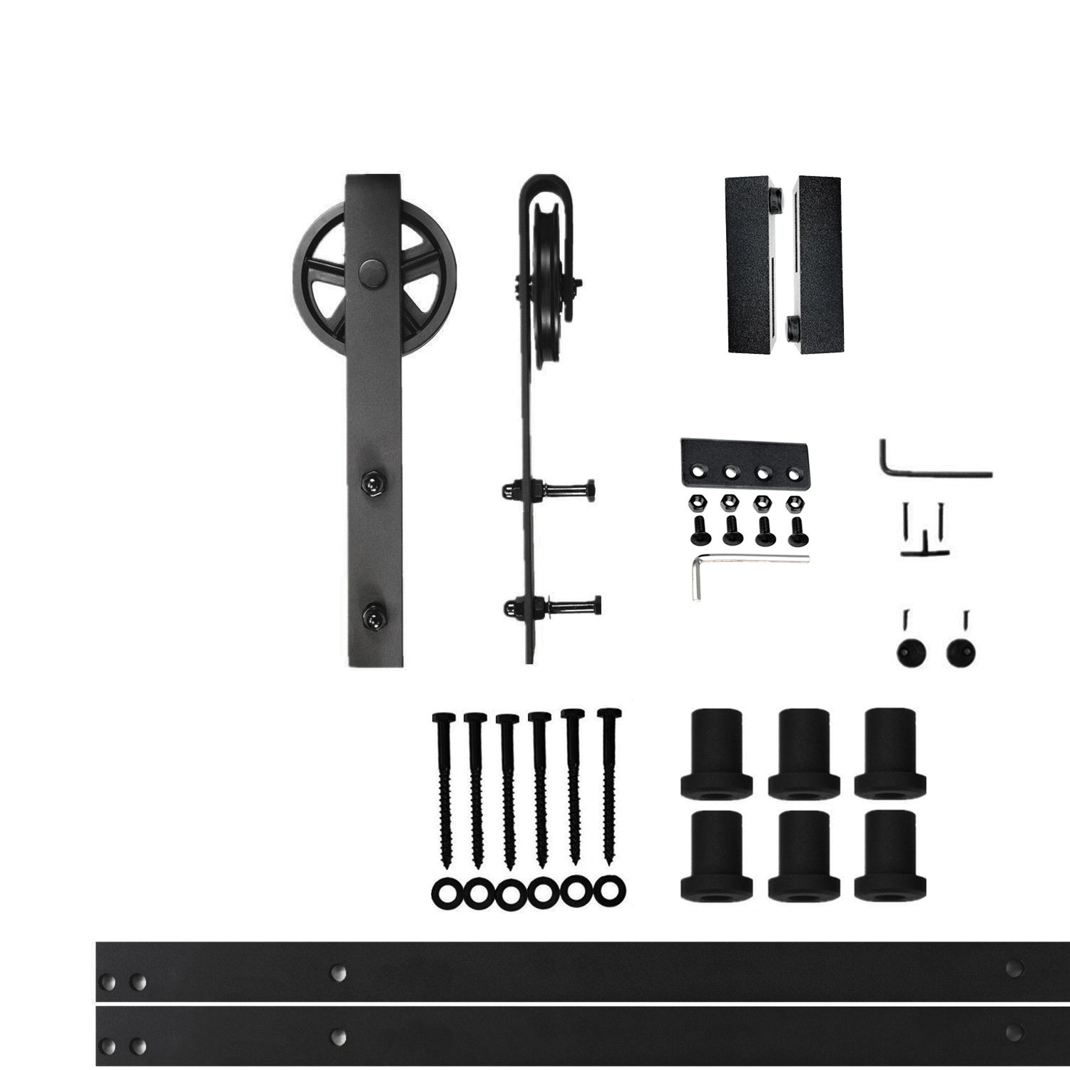 108-in Rustic black Black Indoor Spoke Wheel Single Barn door hardware kit
