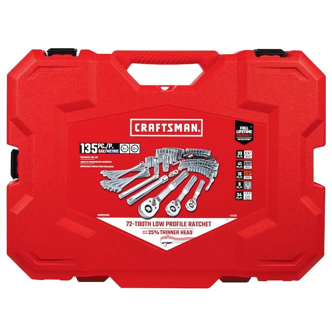 CRAFTSMAN 135-Piece Standard (SAE) and Metric Polished Chrome Mechanics Tool Set with Hard Case - Image 10