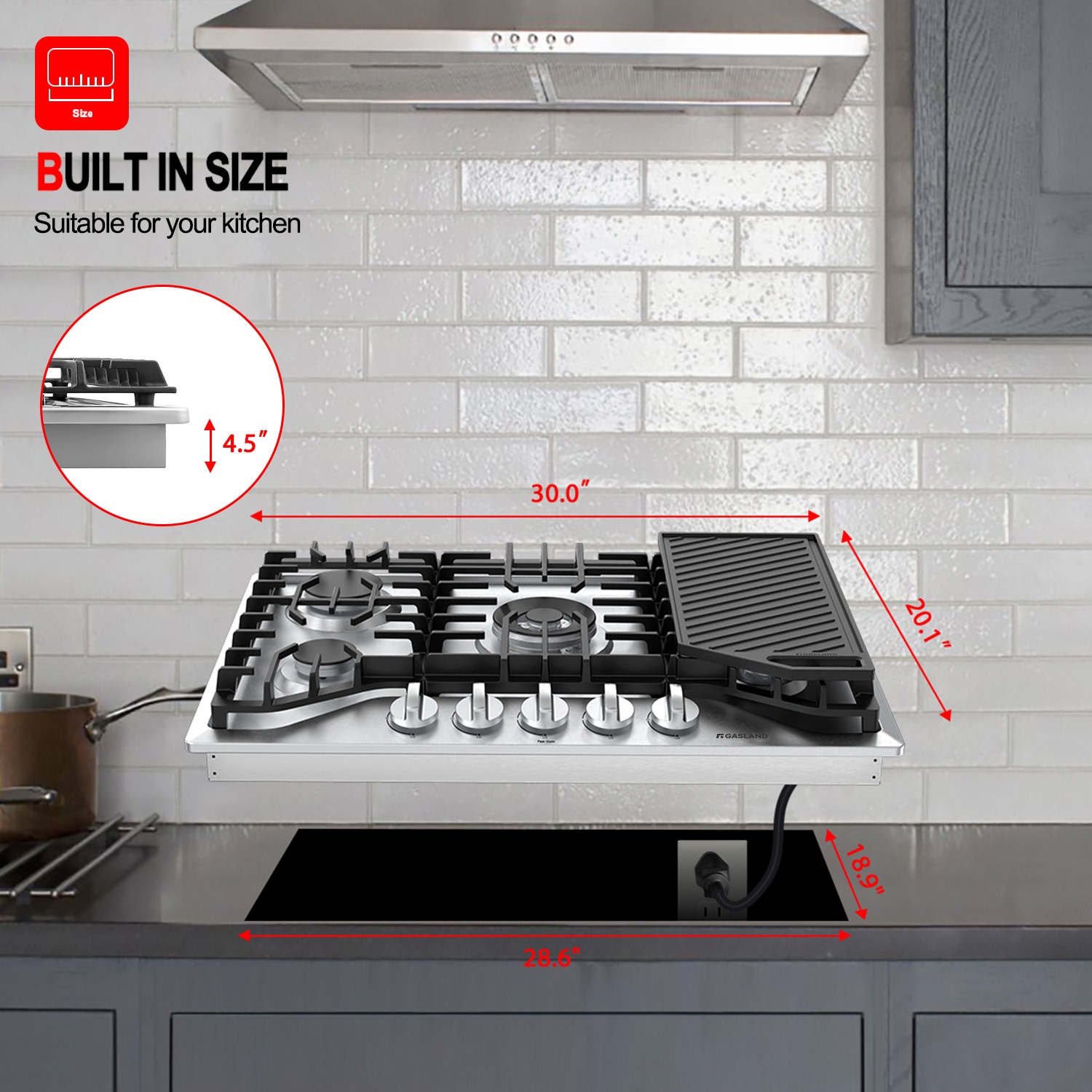 30-in 5 burners Stainless steel Gas Cooktop (Griddle Included) - Image 7