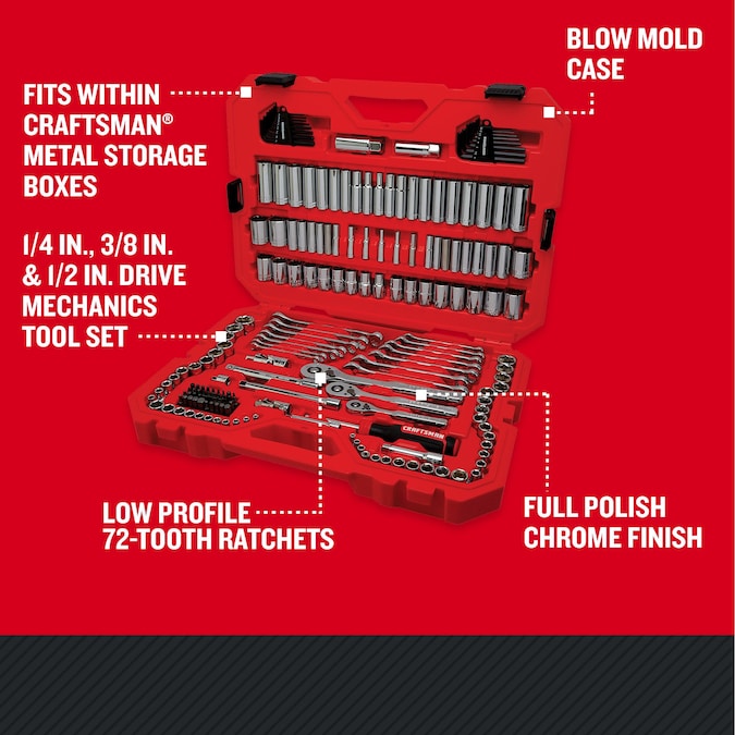 CRAFTSMAN 189-Piece Standard (SAE) and Metric Polished Chrome Mechanics Tool Set with Hard Case - Image 2