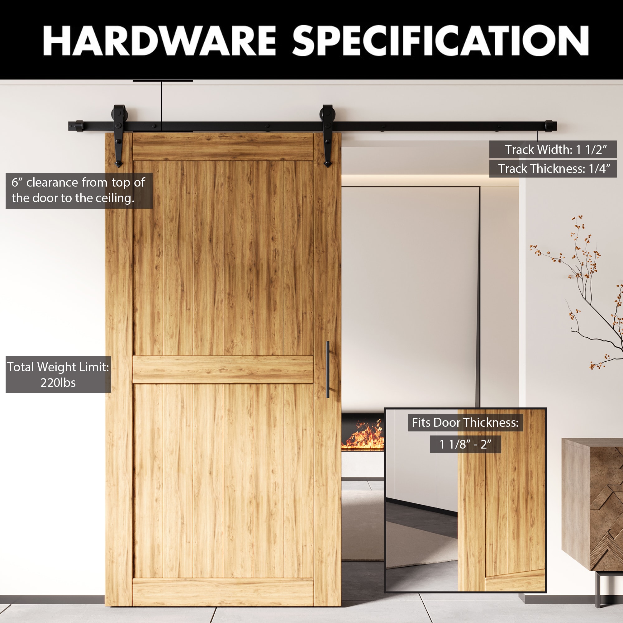 90-in Rustic black Black Indoor Arrow Single Barn door hardware kit - Image 3