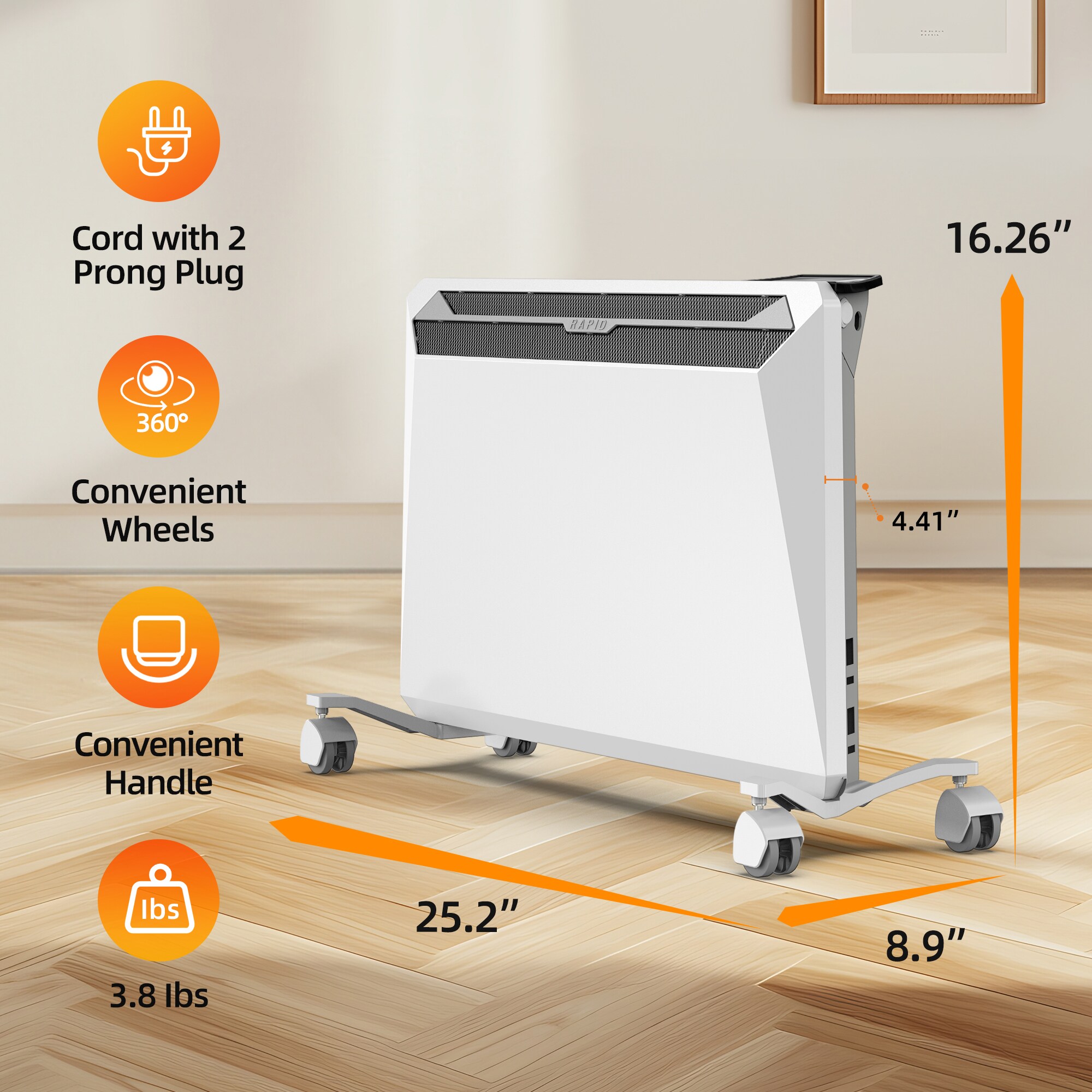 Up to 1500-Watt Convection Wall Mount Indoor Electric Space Heater with Thermostat - Image 7