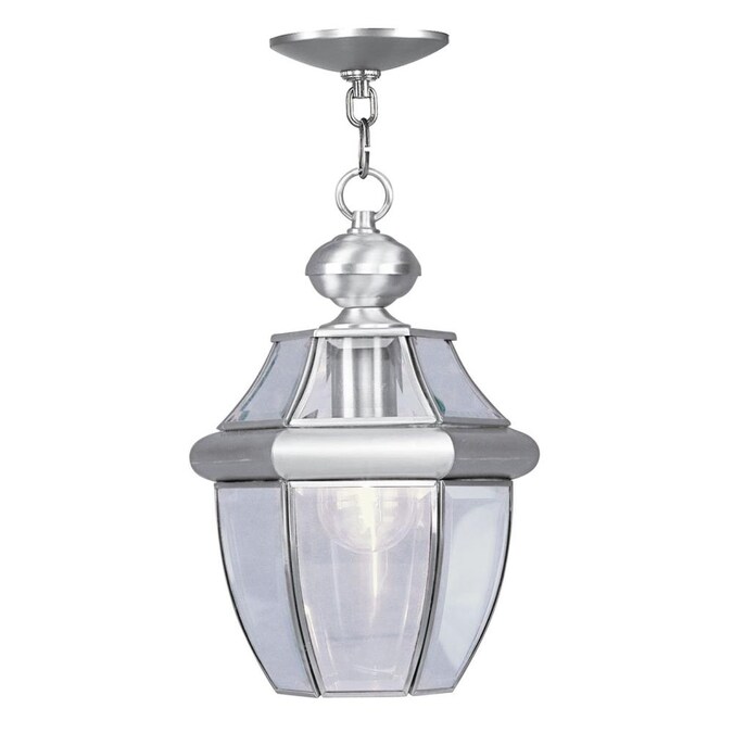 Livex Lighting Monterey Brushed Nickel Traditional Beveled Glass Lantern Mini Outdoor Hanging Pendant Light