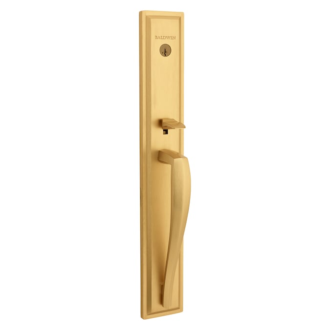Baldwin Prestige Series Torrey Pines Satin Brass Single-Cylinder Deadbolt Keyed Entry Door Handleset with Torrey Lever and Smartkey