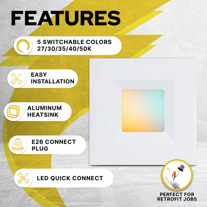 NUWATT 2700K-5000K Square Trim Selectable Retrofit White 6-in 1100-Lumen Switchable Square Dimmable LED Canless Shower Recessed Downlight (12-Pack) - Image 4