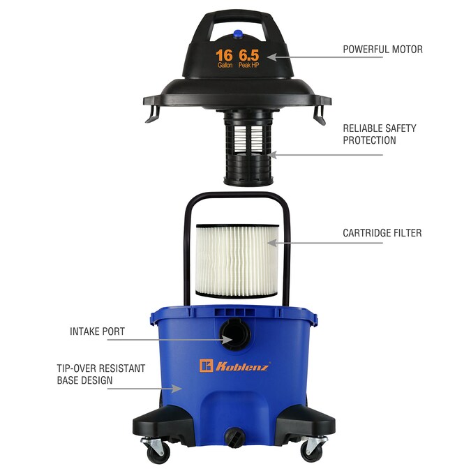 Koblenz 16-Gallons 6.5-HP Corded Wet/Dry Shop Vacuum with Accessories Included - Image 7