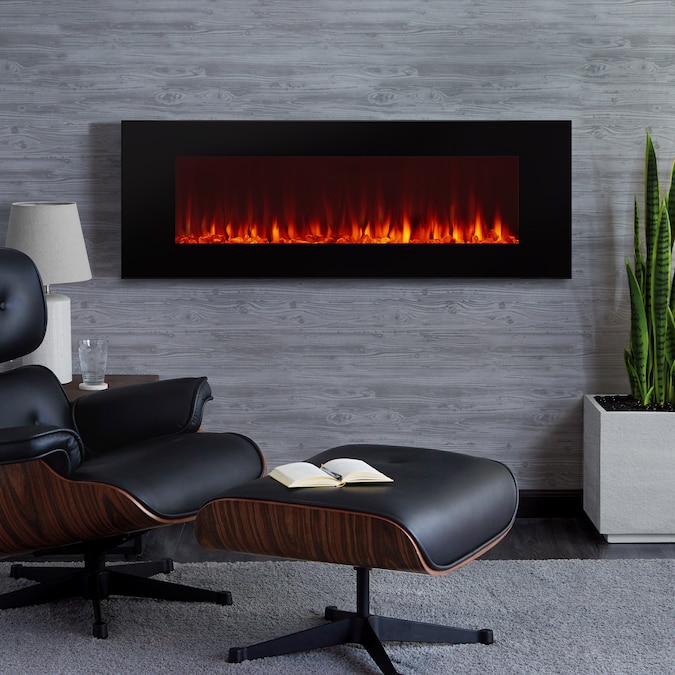 Real Flame 50-in W Black Fan-forced Wall-mount Electric Fireplace with Remote Control Included