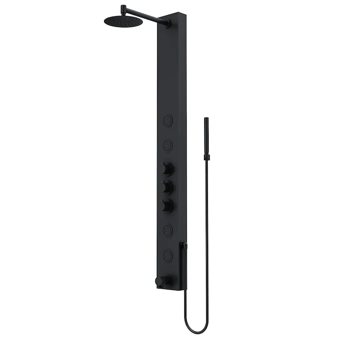 VIGO Bowery Matte Black 8-in Waterfall Shower Panel System with 3-way Diverter (Thermostatic Valve Included)