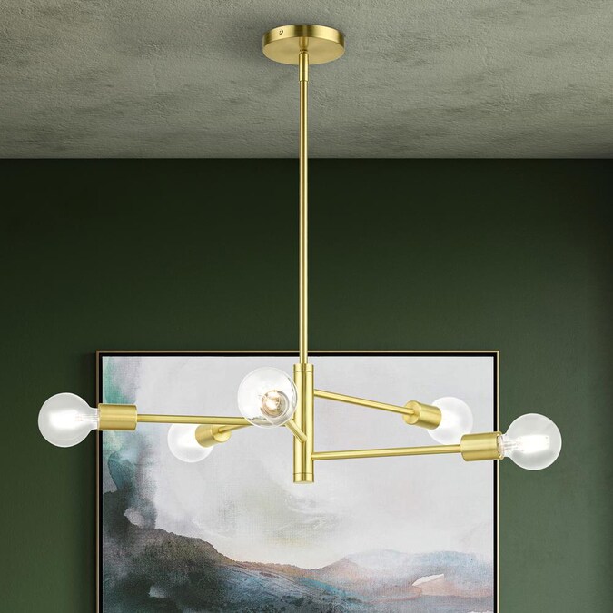 Livex Lighting Bannister 5-Light Satin Brass Modern/Contemporary Damp Rated Chandelier - Image 10
