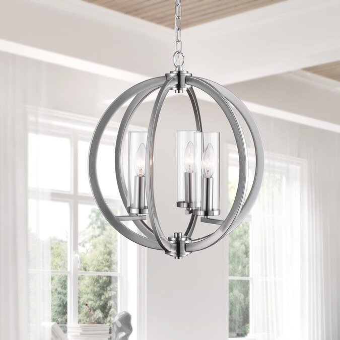 CWI Lighting Elton 3-Light Satin Nickel Transitional Damp Rated Chandelier