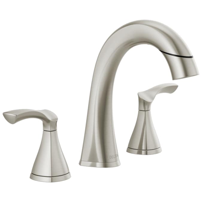 Delta Sandover Pulldown Spotshield Brushed Nickel Widespread 2-Handle WaterSense Pull-down Bathroom Sink Faucet with Drain - Image 2
