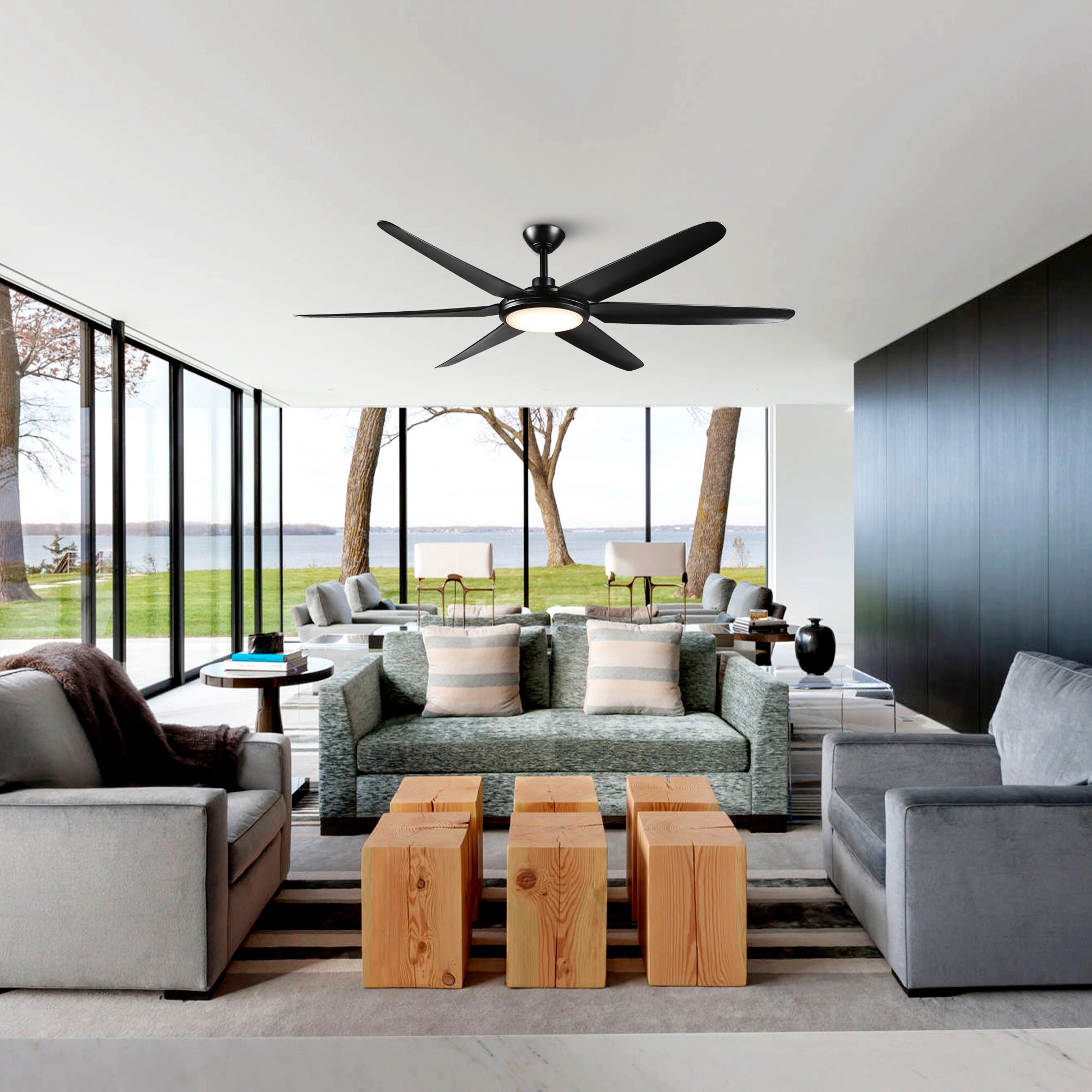 65-in Integrated LED Black with Black Blades Ceiling Fan With Light - Remote Included ( 6 -Blade ) - Image 3