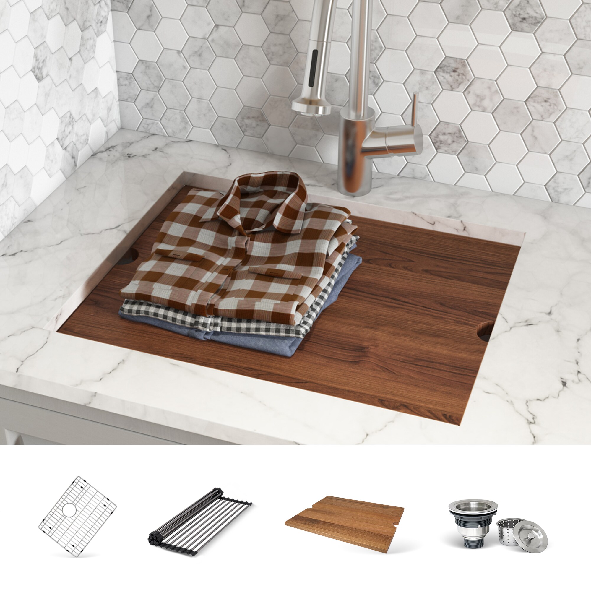 23-in x 19-in 1 -Basin Brushed Stainless Steel Undermount Laundry sink with Drain