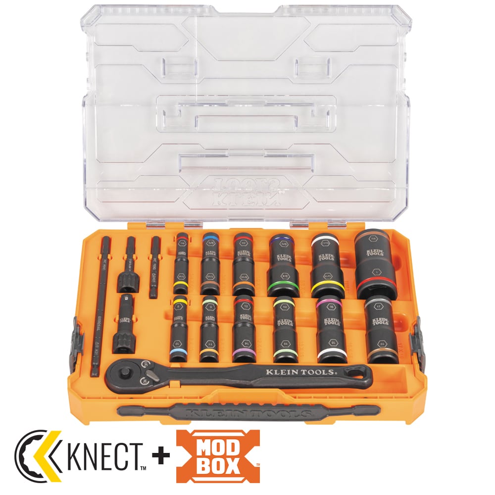 KNECT Flip-24 Deep-Well, Heavy-Duty Impact Socket Set, SAE and Metric