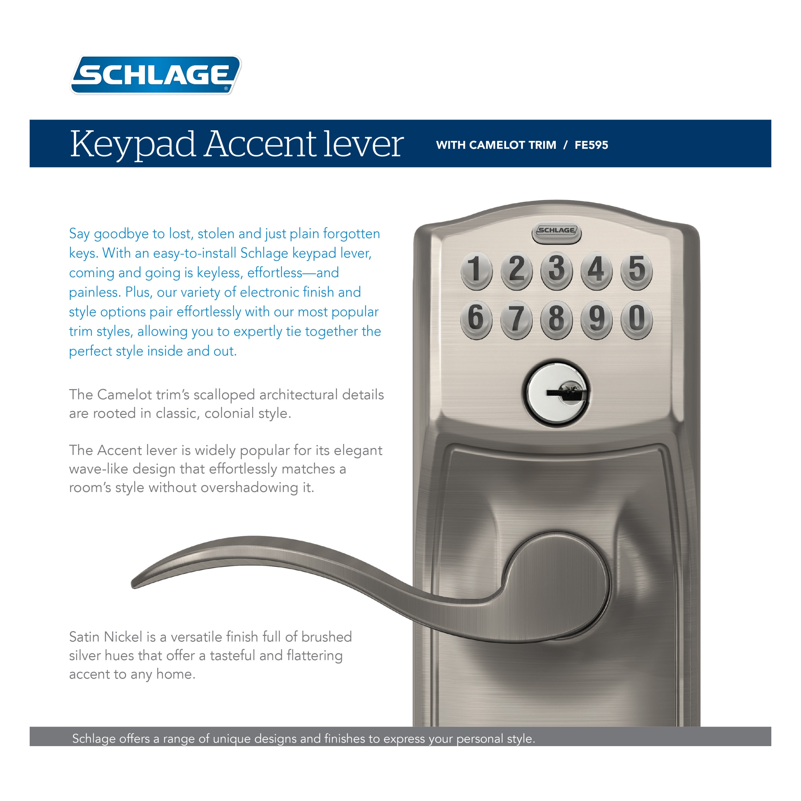Camelot-Accent Satin Nickel Electronic Handle and Keypad - Image 8