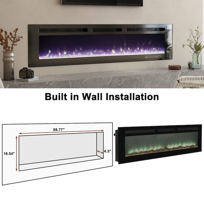 Mondawe 72-in W Black Fan-forced Wall-mount Electric Fireplace with Remote Control Included - Image 7