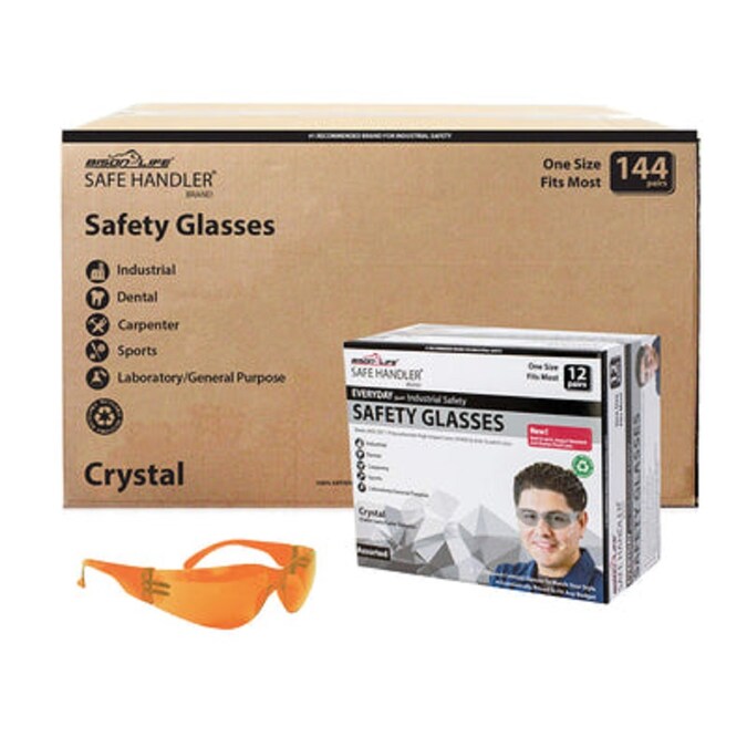 Safe Handler 144-Pack, Crystal Orange Polycarbonate Safety Glasses