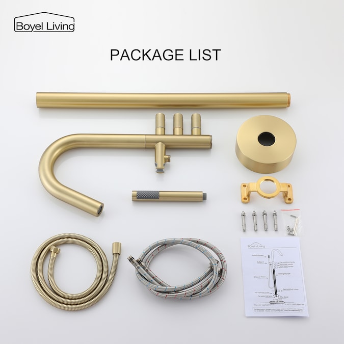 Clihome Brushed Gold 3-handle Freestanding Swivel Bathtub Faucet with Hand Shower (Valve Included) - Image 10