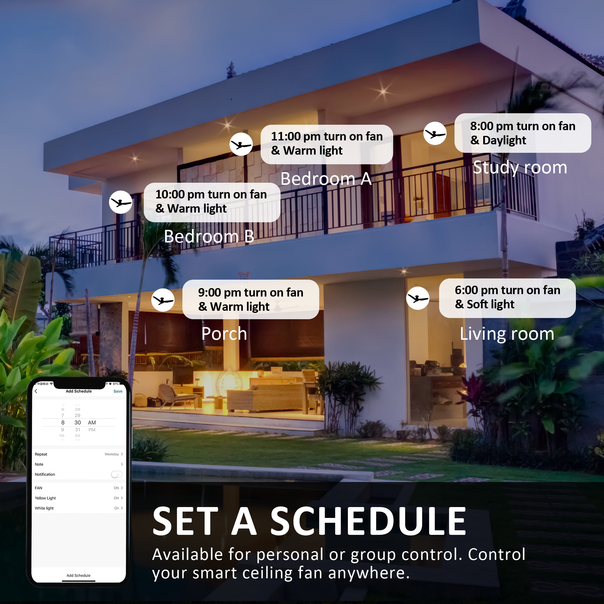 Tilbury 48-in Integrated LED Outdoor Flush Mount Smart White with White Blades Ceiling Fan With Light - Remote Included ( 3 -Blade ) - Image 9