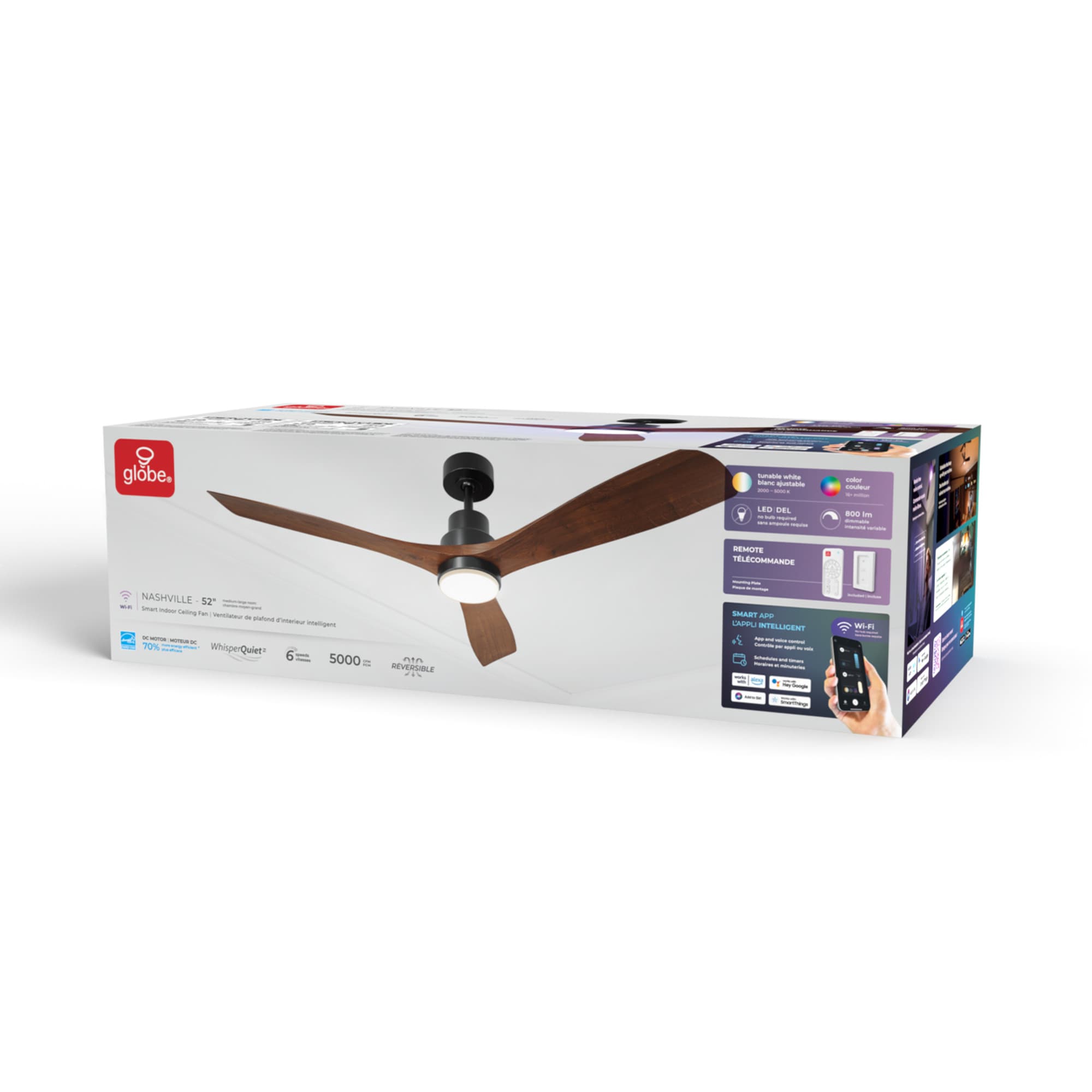 Nashville 52-in Color-Changing Smart Matte Black with Faux Wood Blades Ceiling Fan With Light - Remote Included ( 3 -Blade ) - Image 13