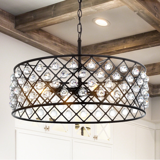 JONATHAN  Y Gabrielle 23" Crystal/Metal Glam 4-Light Oil Rubbed Bronze Modern/Contemporary Cylinder LED Large Hanging Pendant Light