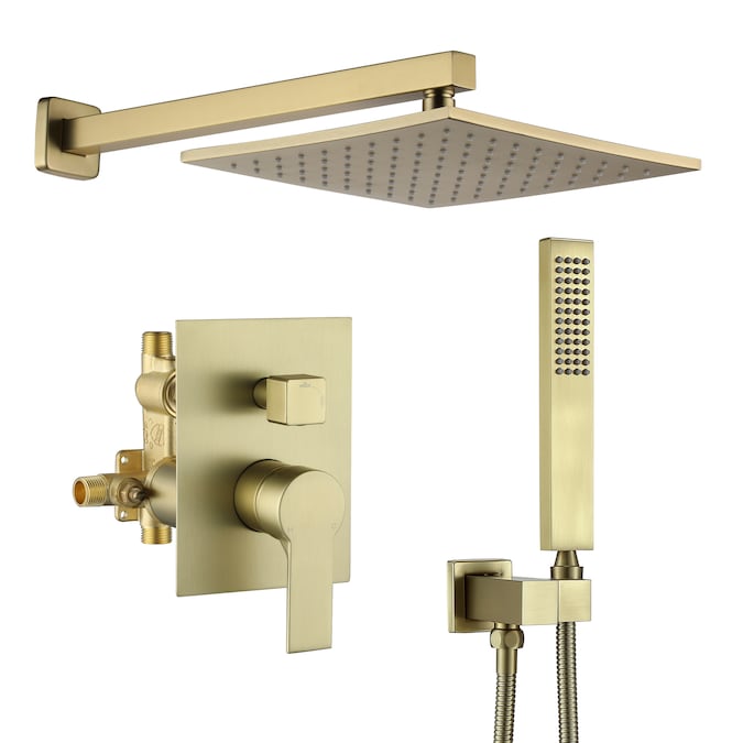 Mondawe Brushed Gold 10-in Waterfall Dual Head Built-In Shower Faucet System with 2-way Diverter (Pressure-balanced Valve Included)