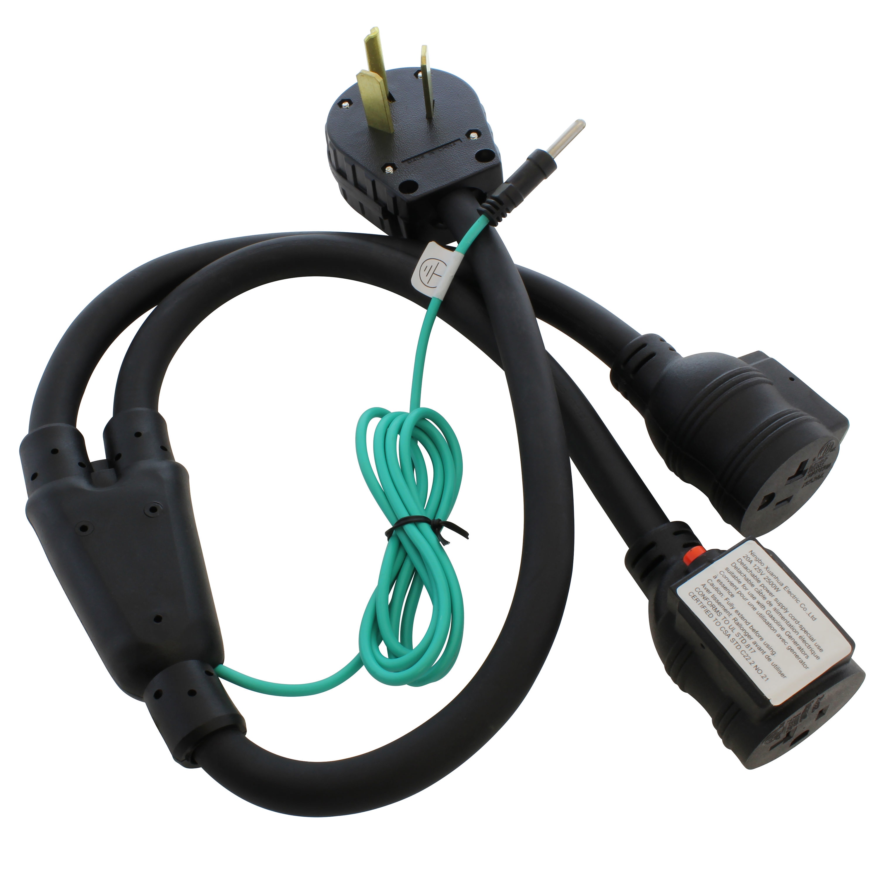 3ft NEMA 10-30P to Two 5-20R With Breakers 30 -Amp 3-wire grounding Single to double Black Basic Flexible Adapter