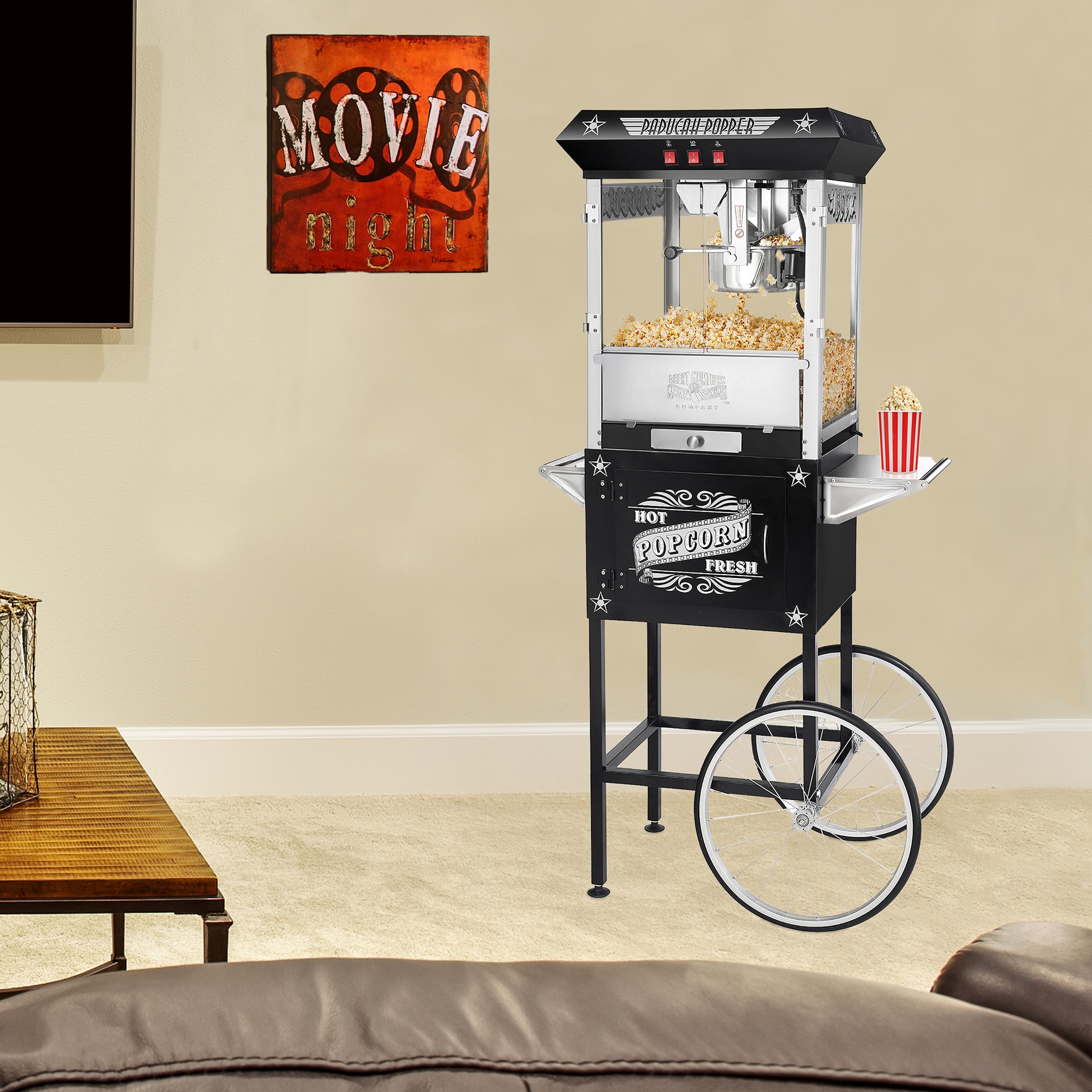 Stainless steel Oil Freestanding Popcorn machine cart